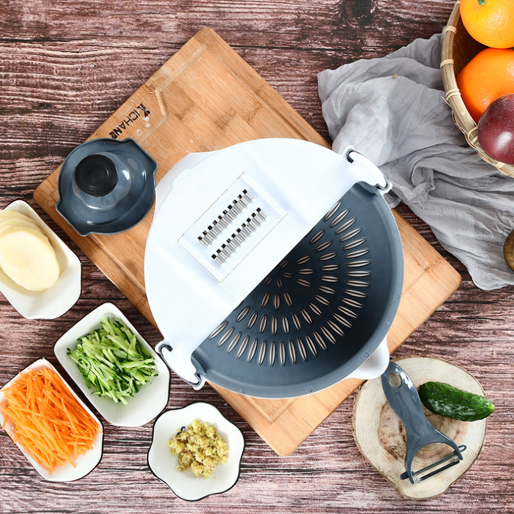 Multifunction 9-in-1 Slicer Dicer Food Chopper with Draining Basket for Salad, Carrot, Potato | Easy Storage Kitchen Gadgets (Large Capacity)