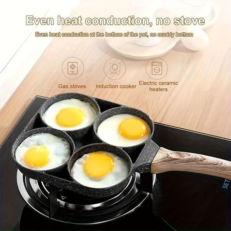 Frying Pan Four Holes And a Non-Stick Surface, Ideal for Cooking Eggs, Pancakes, Steaks, And Hamburgers. It'S Perfect for Breakfast And More, Designed for Hand Washing Only, And Is Compatible with Induction Cooktops. A Modern