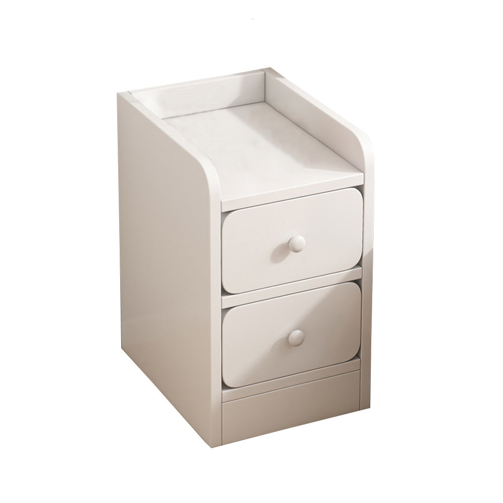 Wooden Slim Bedside Cabinet Bedside Table, Space-Saving Narrow Nightstand with 2 Drawers, Compact Small Side Table Coffee Tea Table for Bedroom, Living Room, Chest of Drawers Cabinet Sofa Side End Table, White Wooden Nightsta