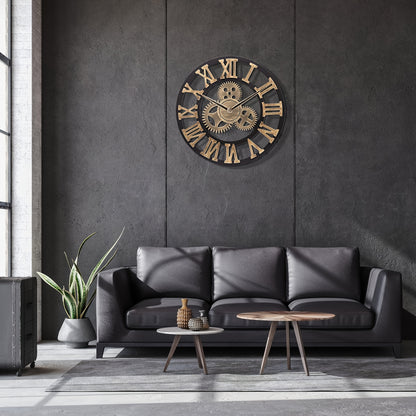 Large Gear/open Roman Numeral Wall Clock, No Noise, No Ticking Gear, No Movement Wall Clock 20 " (approx. 50.8 Cm)