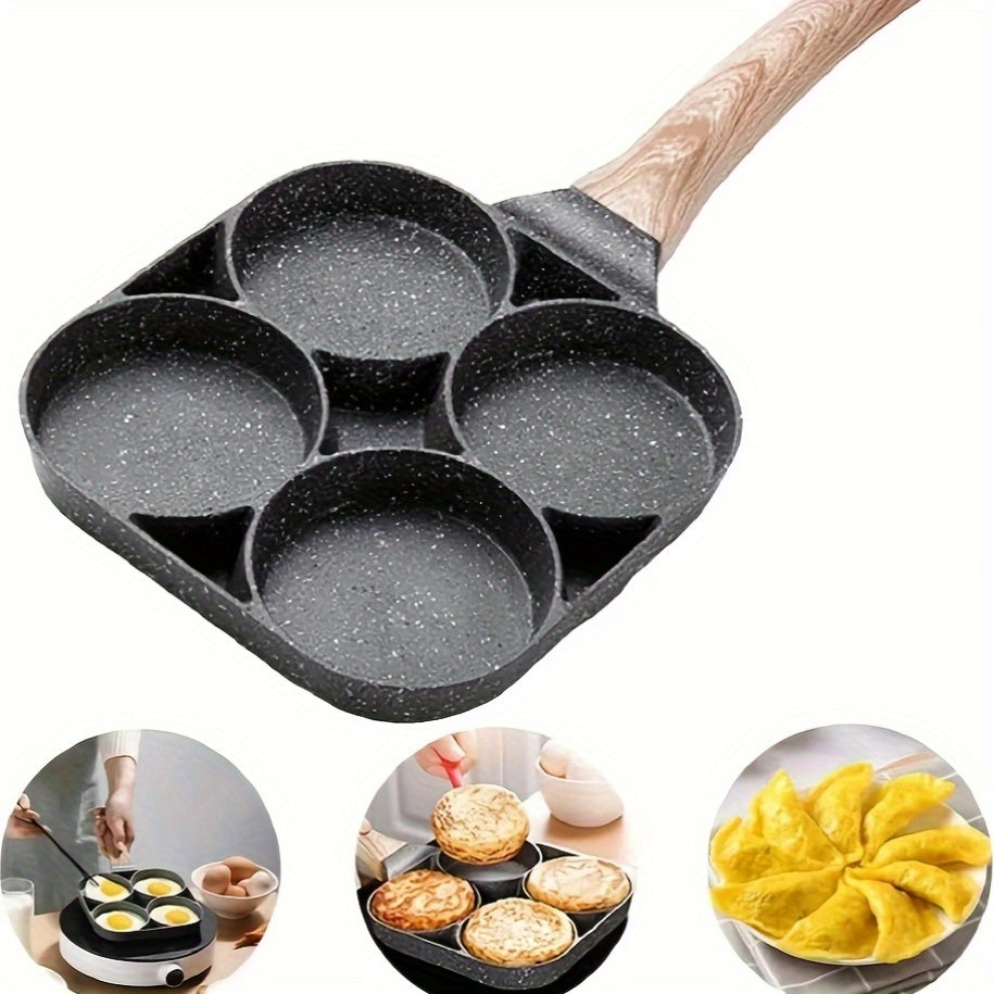 Frying Pan Four Holes And a Non-Stick Surface, Ideal for Cooking Eggs, Pancakes, Steaks, And Hamburgers. It'S Perfect for Breakfast And More, Designed for Hand Washing Only, And Is Compatible with Induction Cooktops. A Modern