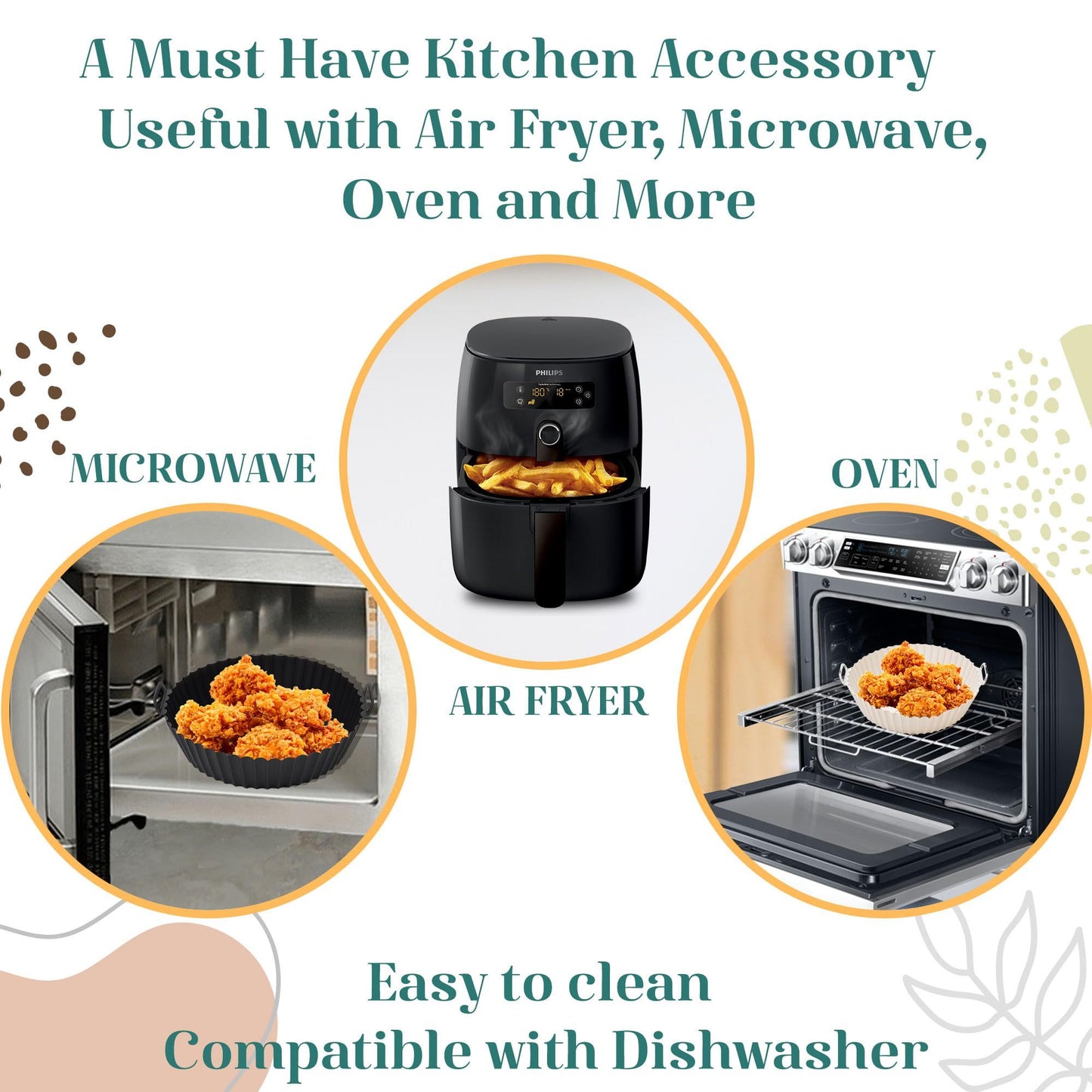 4pcs Silicone Pot for Air Fryer Dual Basket Liners Handle Baking Pan | Reusable Airfryer Pot Non-stick | Silicone Air Fryer Liners – Reusable Air Fryer Accessories | Round Air Fryer Silicone Liner – Fits Most silicone air