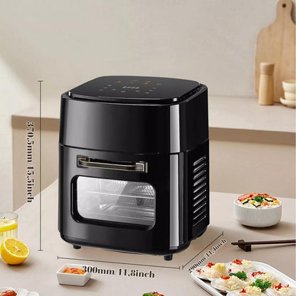 15L Black Multifunctional Digital Air Fryer Oven with Rapid Air Circulation & Smart Touch & Visible Window, Adjustable Timer & Temperature Control for Healthy Oil Free & Low Fat Cooking, Nonstick Basket, Chicken, Crisps