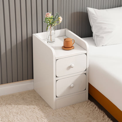 Wooden Slim Bedside Cabinet Bedside Table, Space-Saving Narrow Nightstand with 2 Drawers, Compact Small Side Table Coffee Tea Table for Bedroom, Living Room, Chest of Drawers Cabinet Sofa Side End Table, White Wooden Nightsta