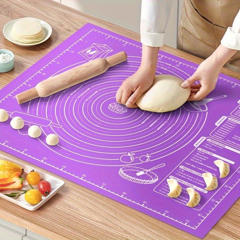 1pc Non-Stick Baking Mat with Rolling Pin Guide & Measurement Scale - Heavy-Duty Rubber Pastry Mat with Rounded Edges, Non-Slip Surface for Precise Dough Rolling, Cookie & Pie Making - Ideal for Christmas, Halloween, Easter,