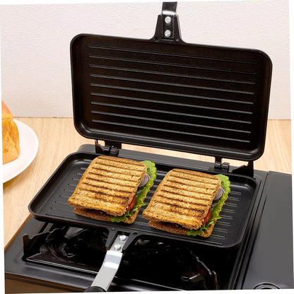 1pc Non-stick Double-sided Frying Pan - Sandwich with Handle - Removable Aluminum Alloy Griddle - Double-sided Frying Pan - Steak Bread Toast Egg Mold - Flip Cover Pot - Suitable for Indoor and Outdoor - Home Kitchen Multifun
