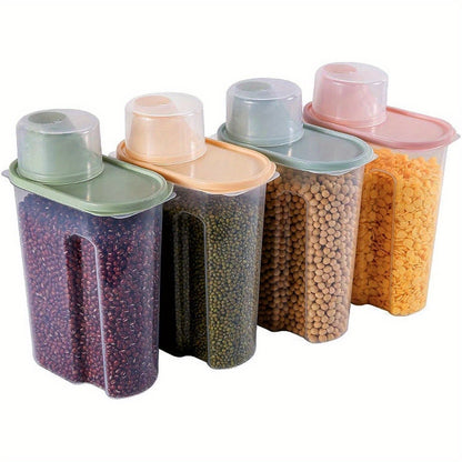 4pcs Large Airtight Cereal Storage Containers with Spout & Measuring Cup - Push-Button Easy-Pour Flip-Top Lid, Plastic Jars Suitable for Kitchen Pantry, Rice, Pet Food, Dry Goods - Multi-Color