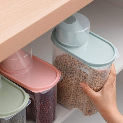 4pcs Large Airtight Cereal Storage Containers with Spout & Measuring Cup - Push-Button Easy-Pour Flip-Top Lid, Plastic Jars Suitable for Kitchen Pantry, Rice, Pet Food, Dry Goods - Multi-Color