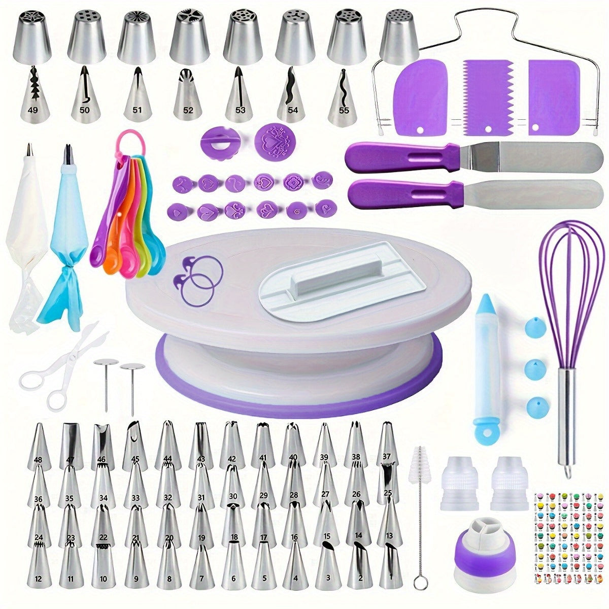 137pcs Cake Decorating Kit with Turntable - Stainless Steel Piping Tips, Cupcake & Baking Tools for Creative Desserts
