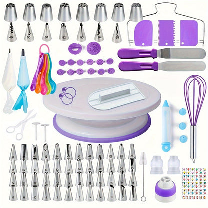 137pcs Cake Decorating Kit with Turntable - Stainless Steel Piping Tips, Cupcake & Baking Tools for Creative Desserts