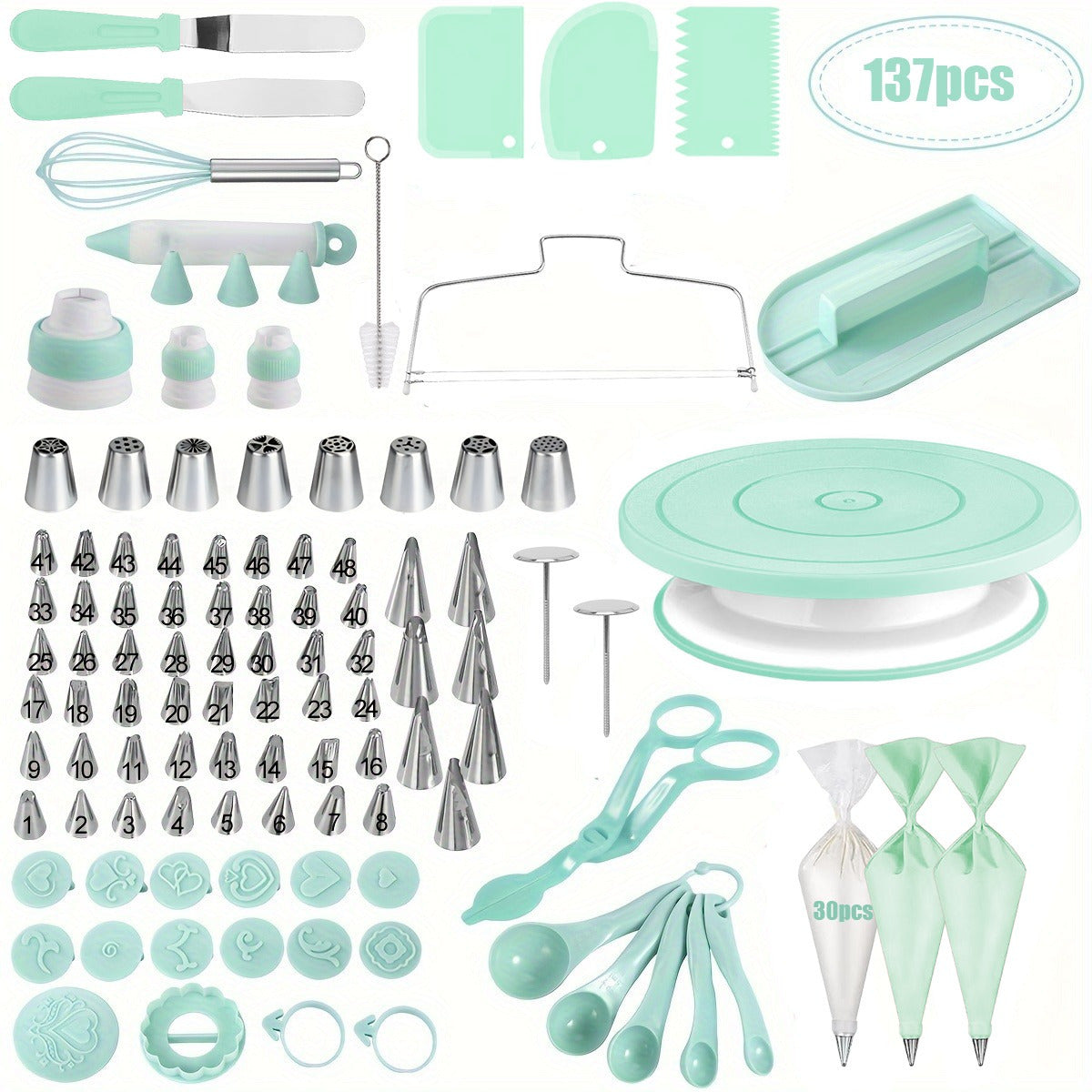 137pcs Cake Decorating Kit with Turntable - Stainless Steel Piping Tips, Cupcake & Baking Tools for Creative Desserts