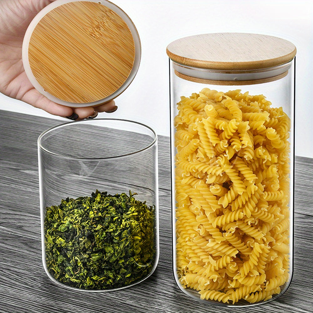 10pcs Glass Wooden Lids Round Kitchen Airtight Canister Storage Jar Spice Jar Food Dispenser With Lid For Canning Cereal, Pasta, Spices Christmas Gift Holiday Gift Guide