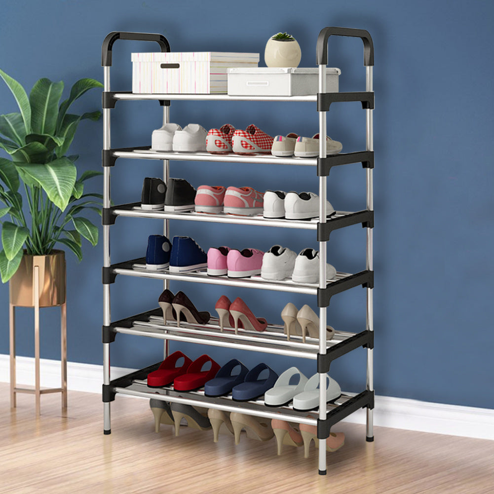6 Tier Metal Shoe Rack Shoe Storage Organiser, Free Standing Durable Narrow Shoe Rack, Vertical Slim Shoe Tower, Multi Functional Heavy Duty Storage Unit Shoe Stand, Entryway Shoe Holder Space Saving Shoe Shelf Shoe Organizer