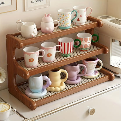 A Three-Tier Or Two-Tier Kitchen Storage Rack, a Rack for Dishes And Cups, Designed with a Hollow Board for Drainage, a Coffee Bar Shelf, a Countertop Cabinet for Cups.