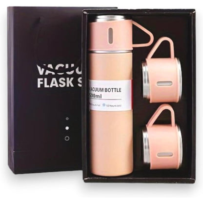 Modern Travel Thermal Flask Set - Flask Set Stainless Steel Vacuum Insulated Bottle with Cup Both for Hot and Cold Drink,Flask can be Used as Travel Mug or Insulated Water for Daily Commute, Weekend Adventures Pink