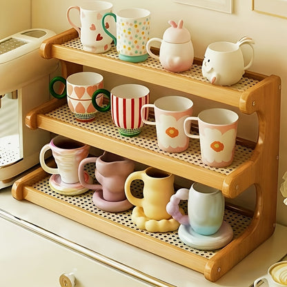 A Three-Tier Or Two-Tier Kitchen Storage Rack, a Rack for Dishes And Cups, Designed with a Hollow Board for Drainage, a Coffee Bar Shelf, a Countertop Cabinet for Cups.