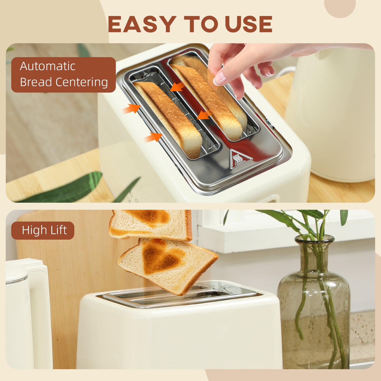 Digital Kettle and Toaster Set, 1.5L 3000W Fast Boil Kettle, 2 Slice Toaster Kitchen Set with 7 Level Browning Controls, Defrost, Reheat, Keep Warm, Crumb Tray and LED Touch Display, Beige