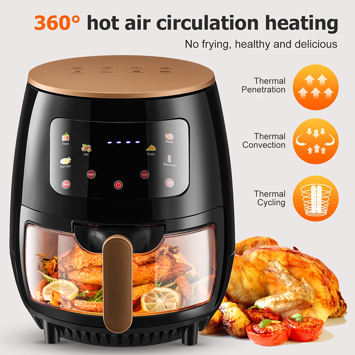 6L Large Capacity Air Fryer with Touch Screen & 8-in-1 Multi-Functionality, 80% Less Fat Healthy Cooking, Smart Preset Menus,, Overheat & Auto Shut-Off, 1400W Powerful with 30-Min Timer, Family Size XL Air Fryer Oven for Baki