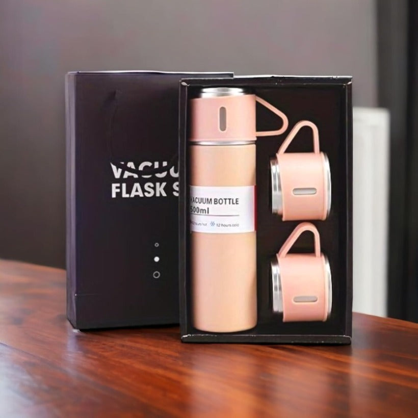 Modern Travel Thermal Flask Set - Flask Set Stainless Steel Vacuum Insulated Bottle with Cup Both for Hot and Cold Drink,Flask can be Used as Travel Mug or Insulated Water for Daily Commute, Weekend Adventures Pink