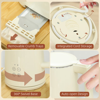 Digital Kettle and Toaster Set, 1.5L 3000W Fast Boil Kettle, 2 Slice Toaster Kitchen Set with 7 Level Browning Controls, Defrost, Reheat, Keep Warm, Crumb Tray and LED Touch Display, Beige