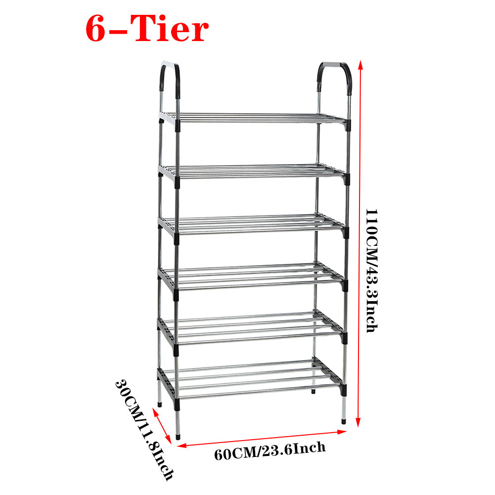 6 Tier Metal Shoe Rack Shoe Storage Organiser, Free Standing Durable Narrow Shoe Rack, Vertical Slim Shoe Tower, Multi Functional Heavy Duty Storage Unit Shoe Stand, Entryway Shoe Holder Space Saving Shoe Shelf Shoe Organizer