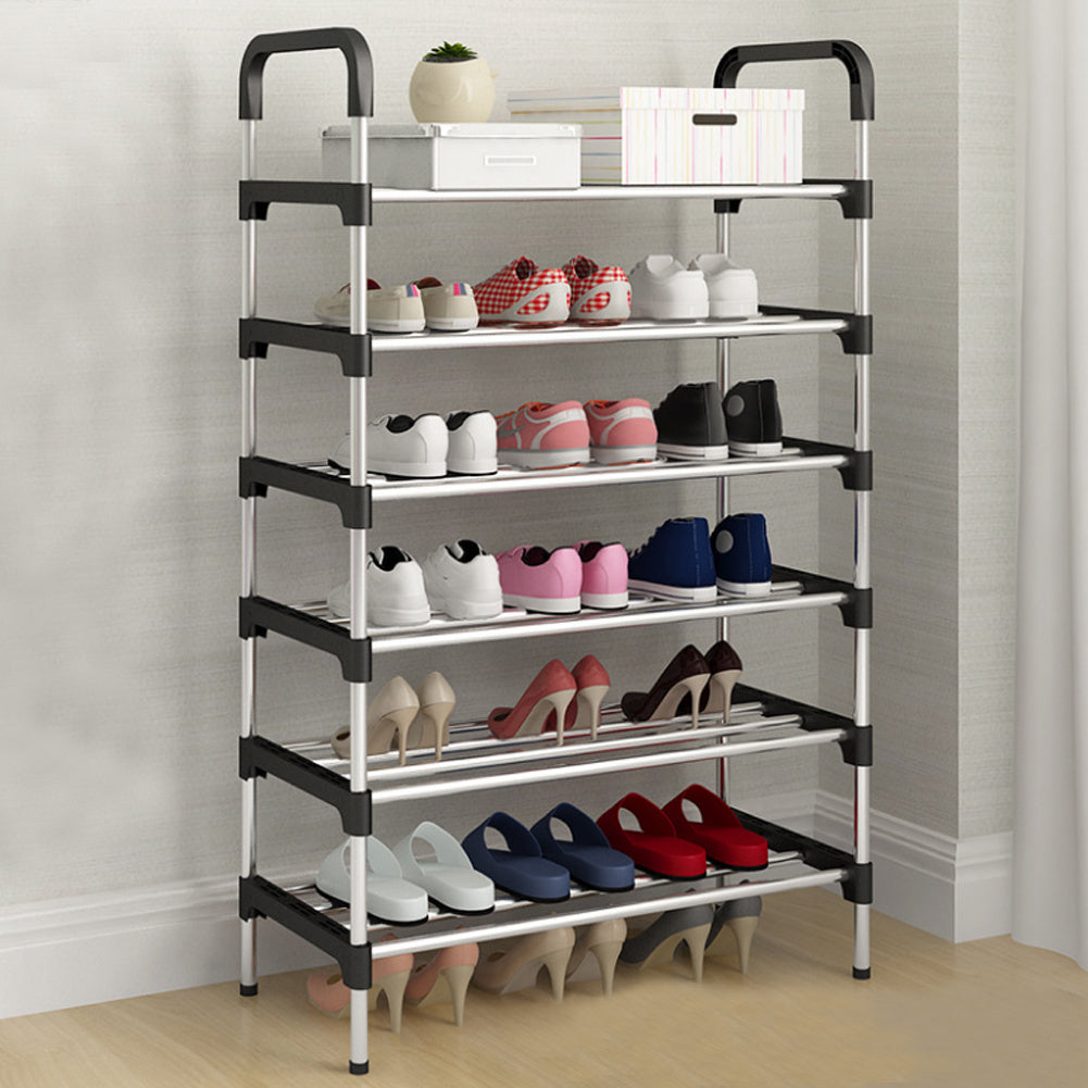 6 Tier Metal Shoe Rack Shoe Storage Organiser, Free Standing Durable Narrow Shoe Rack, Vertical Slim Shoe Tower, Multi Functional Heavy Duty Storage Unit Shoe Stand, Entryway Shoe Holder Space Saving Shoe Shelf Shoe Organizer