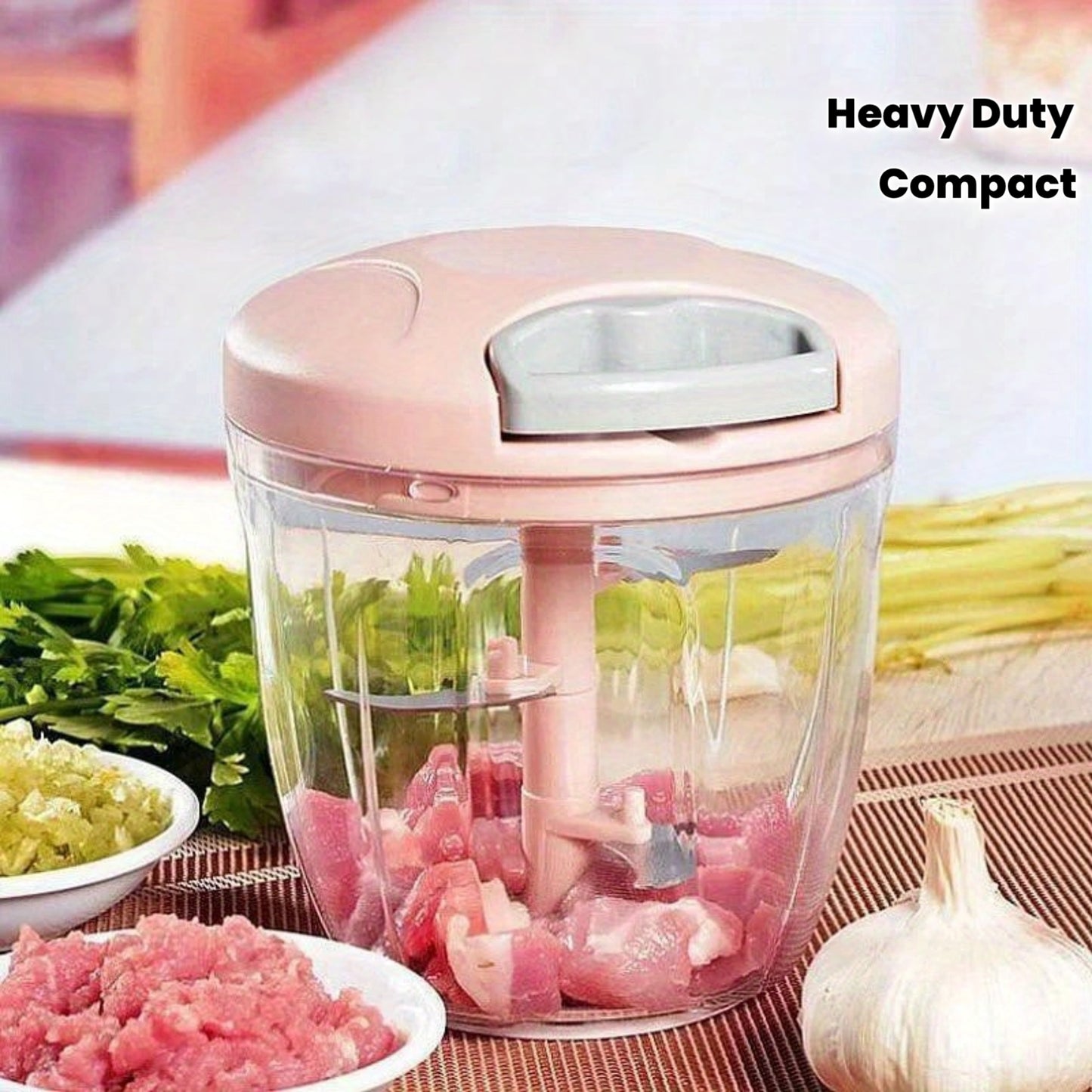Manual Heavy-Duty Meat Mincer, Garlic Chopper & Onion Crusher - Heavy-Duty Plastic Hands- Rotating Masher Suitable for Meat, Garlic, Onion, Vegetable Chopping - Compact Kitchen Gadget for Meat Grinding & Crushing Tasks