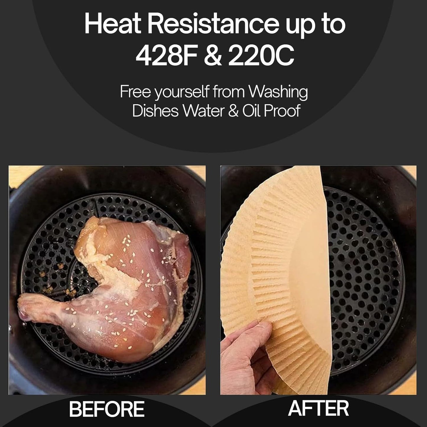 50-Piece 16cm Air Fryer Baking Paper Set – High-Temperature Resistant Disposable Round Liners for Air Fryers – Non-Stick, Easy-to-Clean, and Practical Kitchen Solution – Perfect for Baking, Frying, and Reheating – Pre