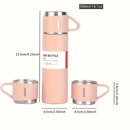 Modern Travel Thermal Flask Set - Flask Set Stainless Steel Vacuum Insulated Bottle with Cup Both for Hot and Cold Drink,Flask can be Used as Travel Mug or Insulated Water for Daily Commute, Weekend Adventures Pink