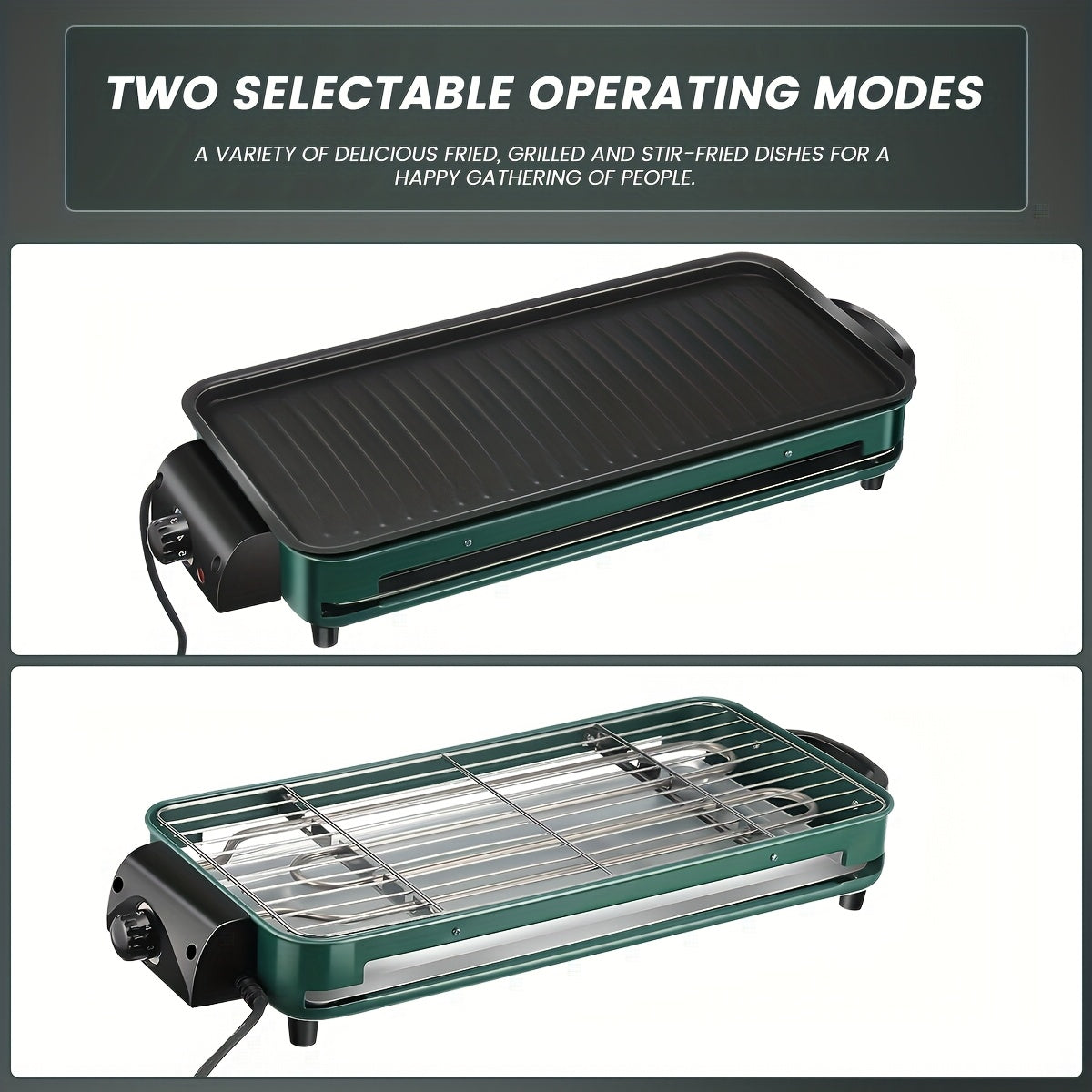 Electric Griddle Flat Non-Stick Cooking Surface | Adjustable Thermostat, Indoor Grill with Two Attachments: Grill Plate and Griddle, Perfect for Pancakes, Burgers, Eggs, Black, Christmas Grill | Stainless Steel 304, British S