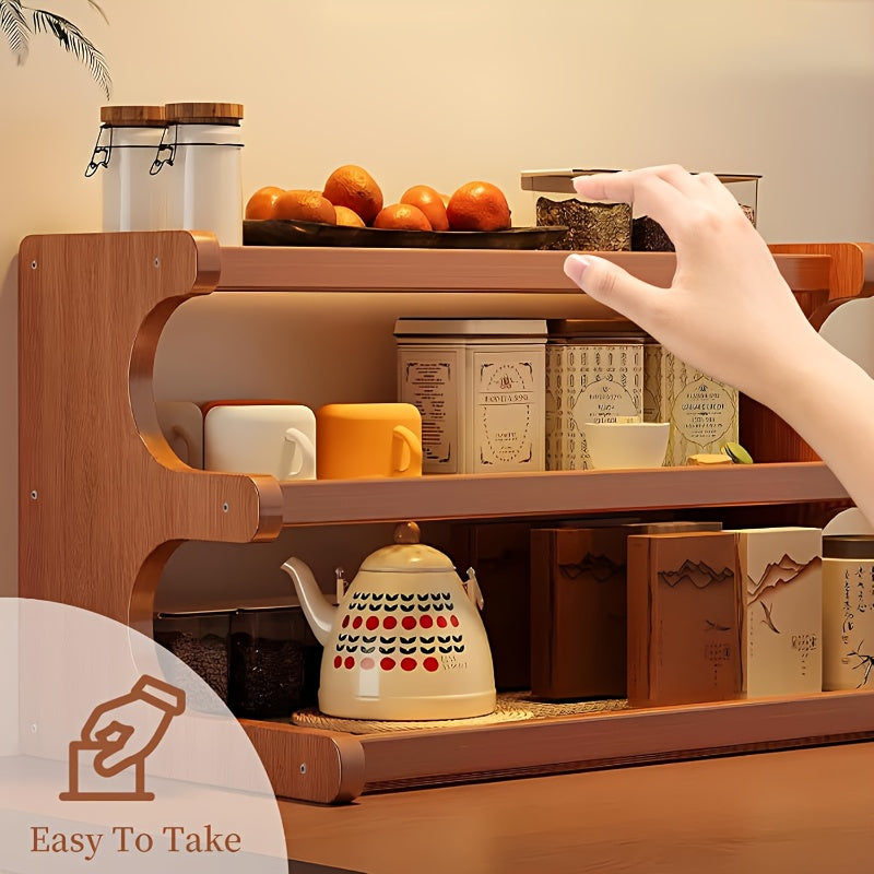 A Three-Tier Or Two-Tier Kitchen Storage Rack, a Rack for Dishes And Cups, Designed with a Hollow Board for Drainage, a Coffee Bar Shelf, a Countertop Cabinet for Cups.