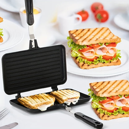 1pc Non-stick Double-sided Frying Pan - Sandwich with Handle - Removable Aluminum Alloy Griddle - Double-sided Frying Pan - Steak Bread Toast Egg Mold - Flip Cover Pot - Suitable for Indoor and Outdoor - Home Kitchen Multifun