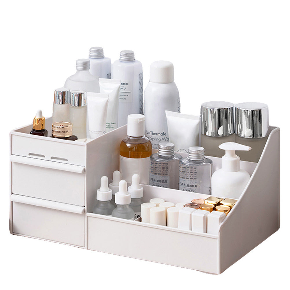 Portable Makeup Organizer with 9 Compartments & Drawers - Lightweight White Polished Cosmetic Storage for Vanity, Bathroom, Bedroom, Dresser - No Assembly Needed, Cosmetic Storage Organizer.