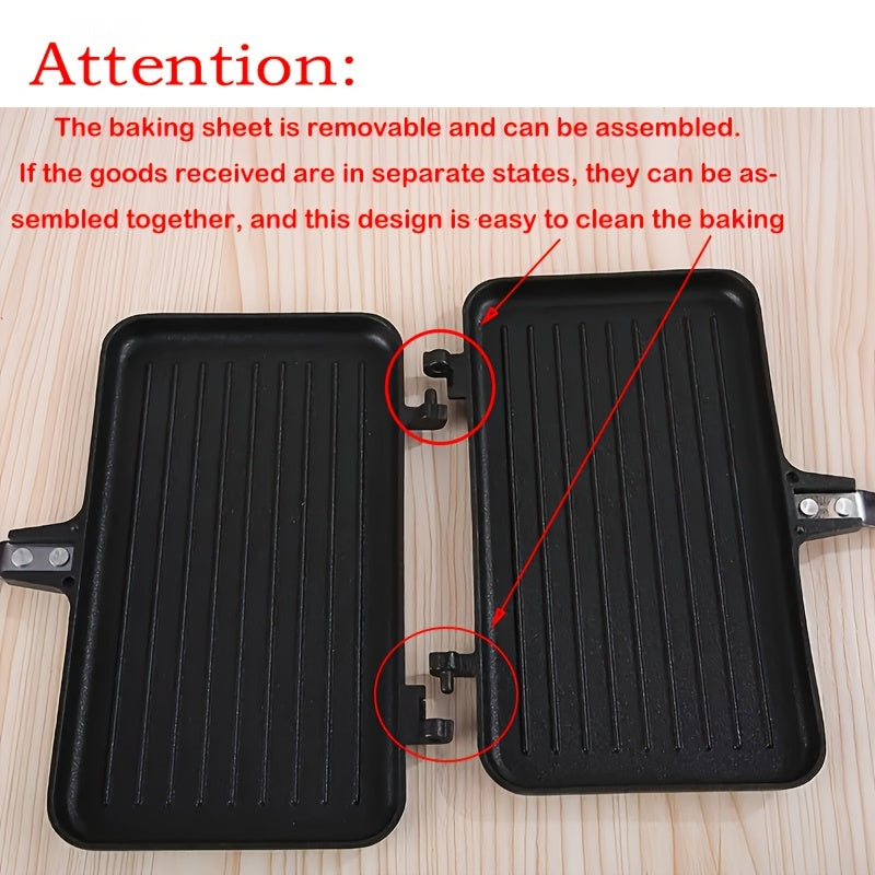 1pc Non-stick Double-sided Frying Pan - Sandwich with Handle - Removable Aluminum Alloy Griddle - Double-sided Frying Pan - Steak Bread Toast Egg Mold - Flip Cover Pot - Suitable for Indoor and Outdoor - Home Kitchen Multifun