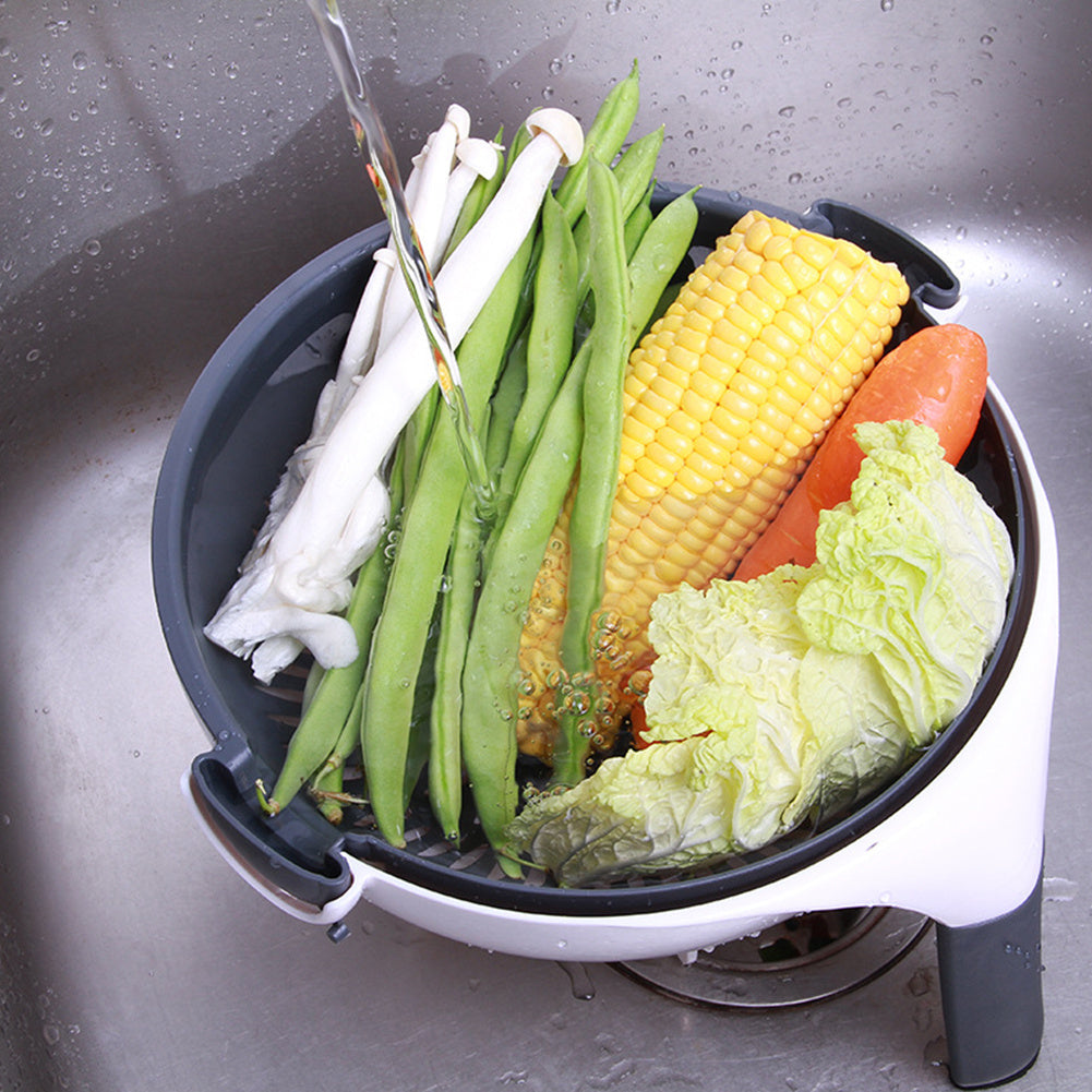 Multifunction 9-in-1 Slicer Dicer Food Chopper with Draining Basket for Salad, Carrot, Potato | Easy Storage Kitchen Gadgets (Large Capacity)