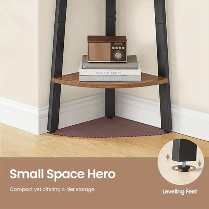 Corner Shelf, 4-Tier Corner Bookshelf, Storage Shelving Unit with Steel Frame