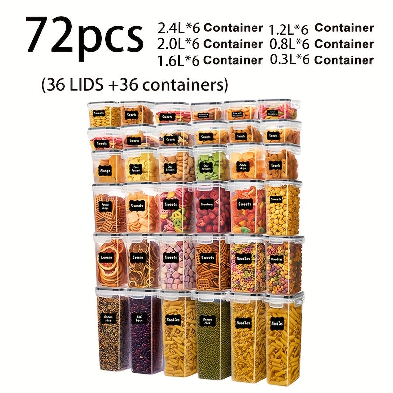 72/48pcs Airtight Food Storage Containers with LIDS, Perfect for Kitchen Pantry Organization And Storage Of Grains, Rice, Pasta, Tea, Nuts And Coffee Beans - Dishwasher Safe And Includes Labeled And Labeled Kitchen Items
