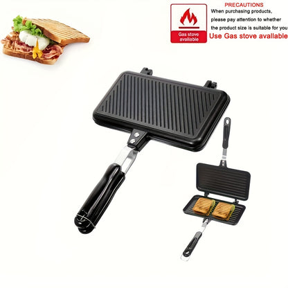 1pc Non-stick Double-sided Frying Pan - Sandwich with Handle - Removable Aluminum Alloy Griddle - Double-sided Frying Pan - Steak Bread Toast Egg Mold - Flip Cover Pot - Suitable for Indoor and Outdoor - Home Kitchen Multifun