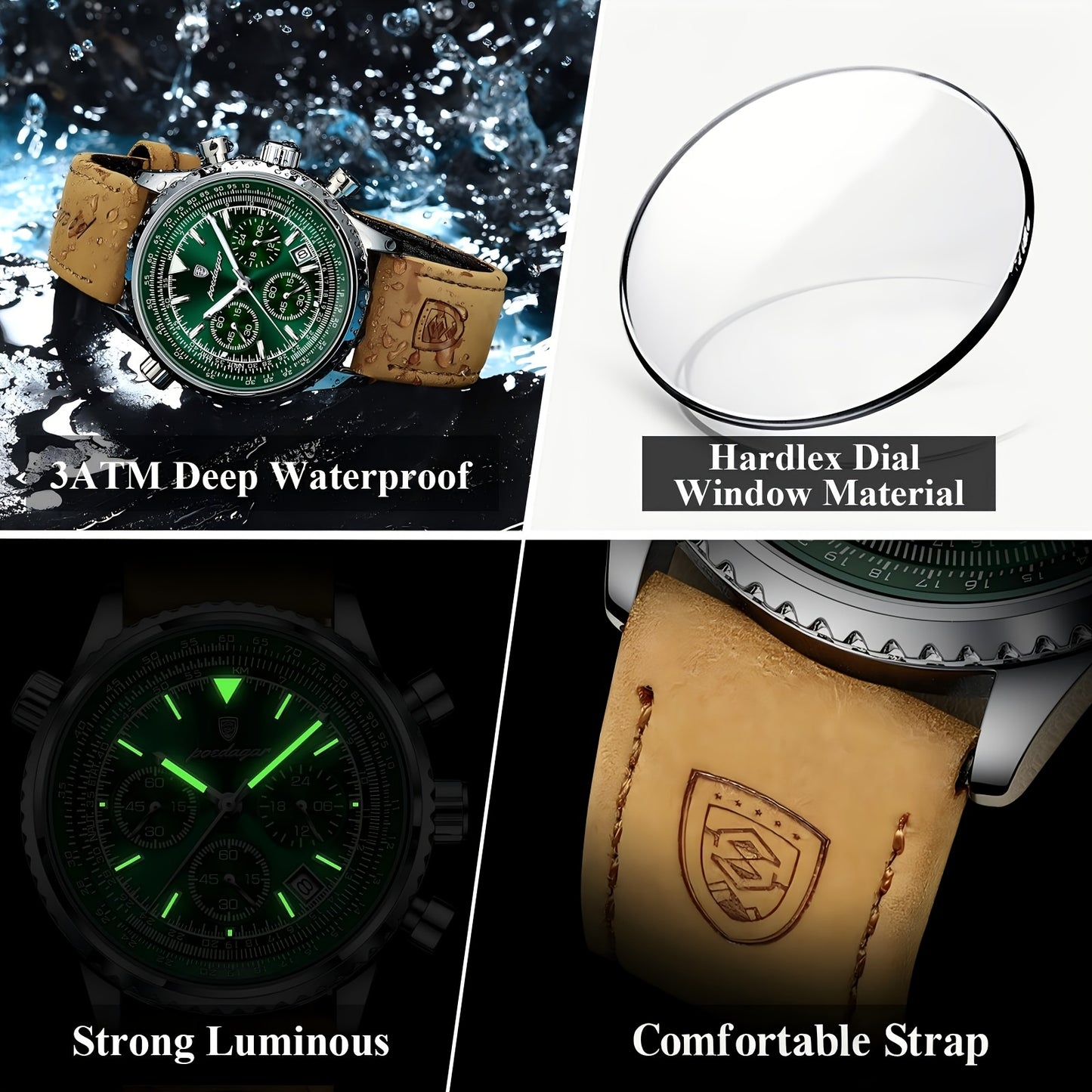 Men'S Sports College Watch with Calendar, Chronograph, Luminous, Waterproof, Quartz Display.