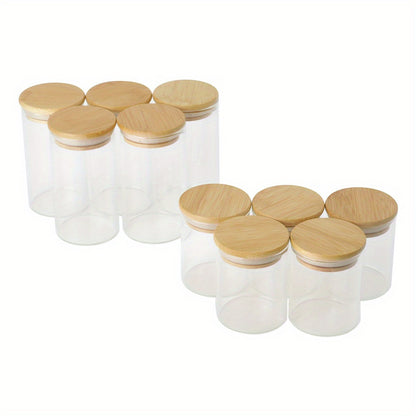 10pcs Glass Wooden Lids Round Kitchen Airtight Canister Storage Jar Spice Jar Food Dispenser With Lid For Canning Cereal, Pasta, Spices Christmas Gift Holiday Gift Guide