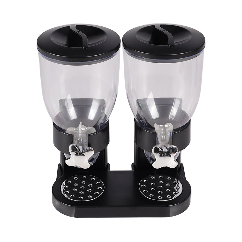 4L Large Capacity Double Cereal Dispenser - Airtight Dry Food Storage Canister for Breakfast Cereal/Snacks/Candy, Space-Saving Kitchen Organizer (29×16×35cm, Black)