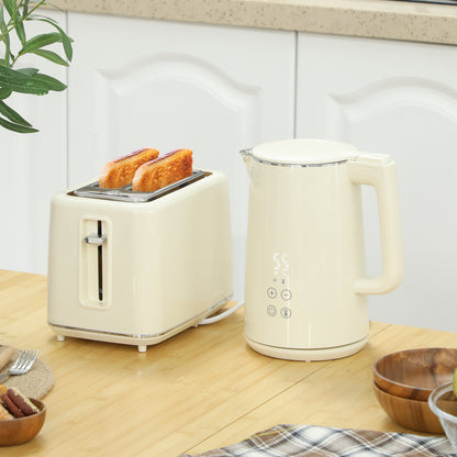 Digital Kettle and Toaster Set, 1.5L 3000W Fast Boil Kettle, 2 Slice Toaster Kitchen Set with 7 Level Browning Controls, Defrost, Reheat, Keep Warm, Crumb Tray and LED Touch Display, Beige
