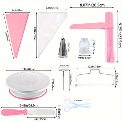 200pcs Set Including a Cake Turntable, Piping Tips, Piping Bags, Cake Decorations, Nozzles, Cupcakes, Baking Tray Decorations, Baking Tools, And Kitchen Gadgets for Cream And Cookies.