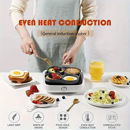 Frying Pan Four Holes And a Non-Stick Surface, Ideal for Cooking Eggs, Pancakes, Steaks, And Hamburgers. It'S Perfect for Breakfast And More, Designed for Hand Washing Only, And Is Compatible with Induction Cooktops. A Modern