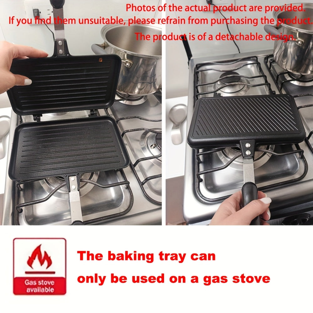 1pc Non-stick Double-sided Frying Pan - Sandwich with Handle - Removable Aluminum Alloy Griddle - Double-sided Frying Pan - Steak Bread Toast Egg Mold - Flip Cover Pot - Suitable for Indoor and Outdoor - Home Kitchen Multifun