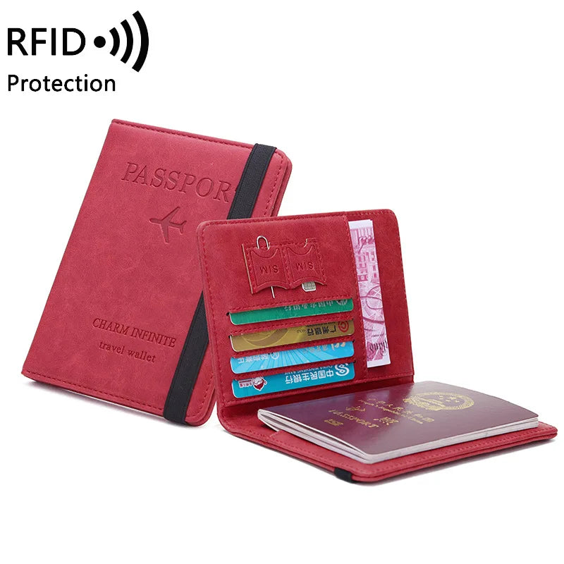 Women Men Travel Passport Holder Cover Case RFID PU Leather Credit ID Card Holder Case Ticket Protective Wallet