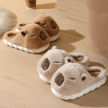 Cute Capybara Cotton Slippers Women Autumn Winter Indoor Soft Sole Warm Fur Slides Woman Comfort Non Slip Home Slippers Female