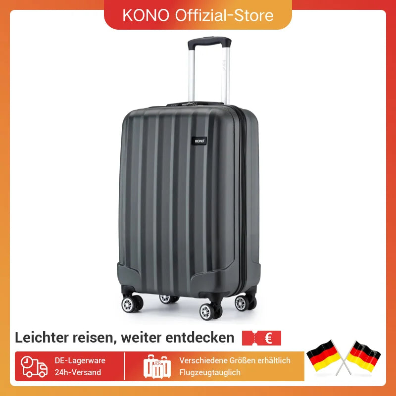 Kono Lightweight ABS Hardshell Trolley Case with 4 Rolls and Combination Lock, hand luggage Size (3 sizes available)