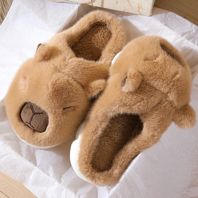 Cute Capybara Cotton Slippers Women Autumn Winter Indoor Soft Sole Warm Fur Slides Woman Comfort Non Slip Home Slippers Female