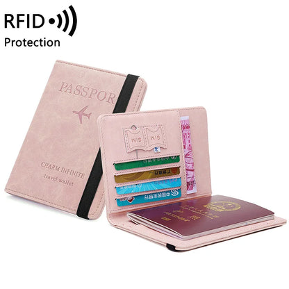Women Men Travel Passport Holder Cover Case RFID PU Leather Credit ID Card Holder Case Ticket Protective Wallet